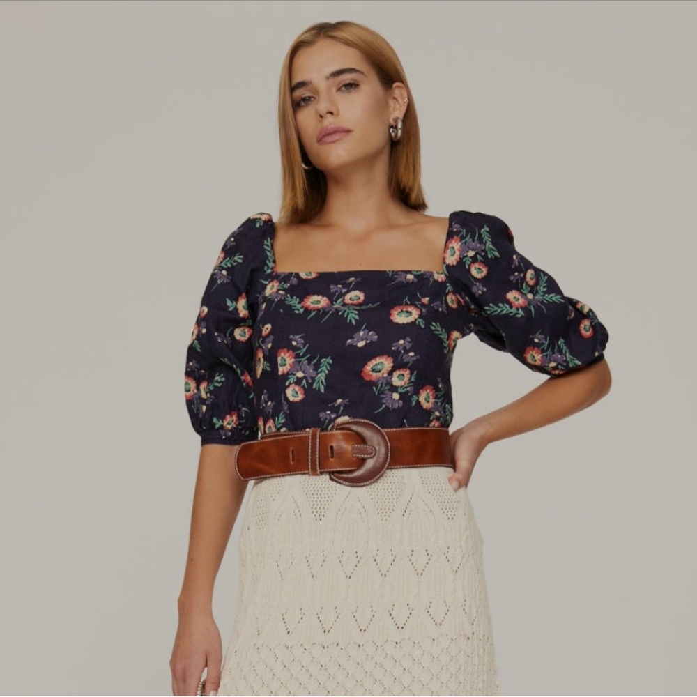 Ralph Lauren linen floral puff sleeve top